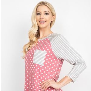 New Junior's Cute Boutique Pink polka dot/striped top